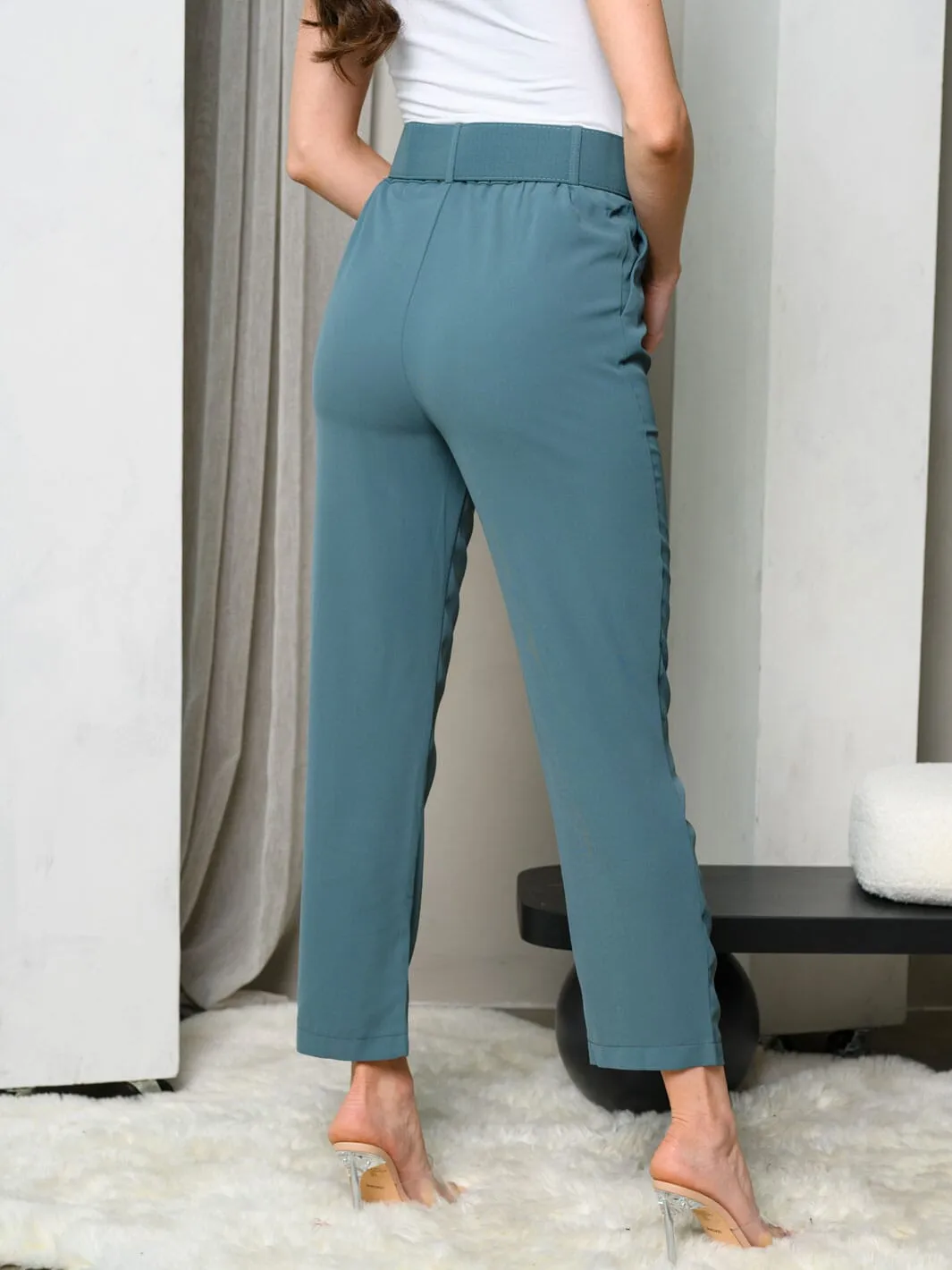 WOMEN'S WIDE LEG BELTED PANTS