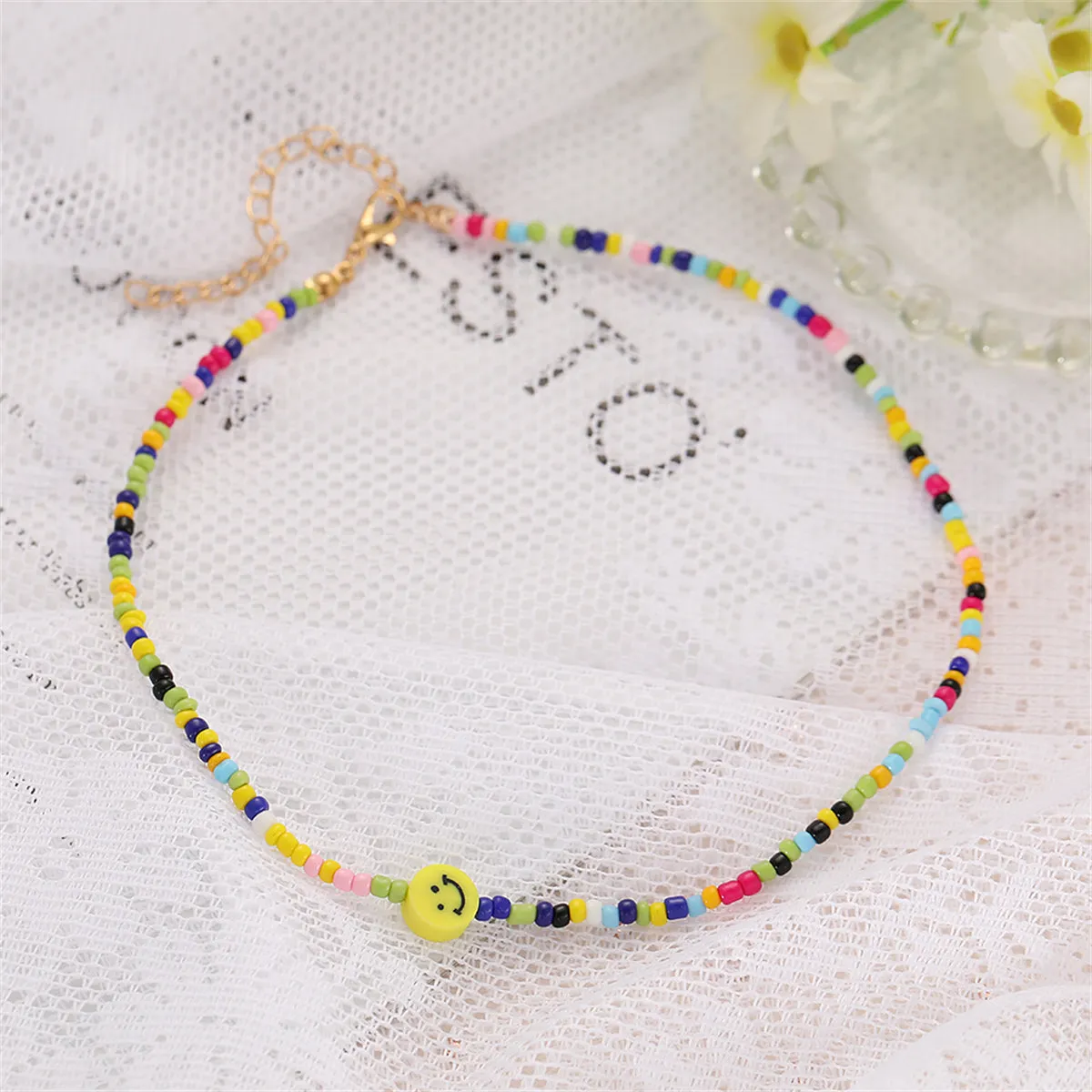 Yellow Howlite & 18K Gold-Plated Smiley Face Beaded Necklace