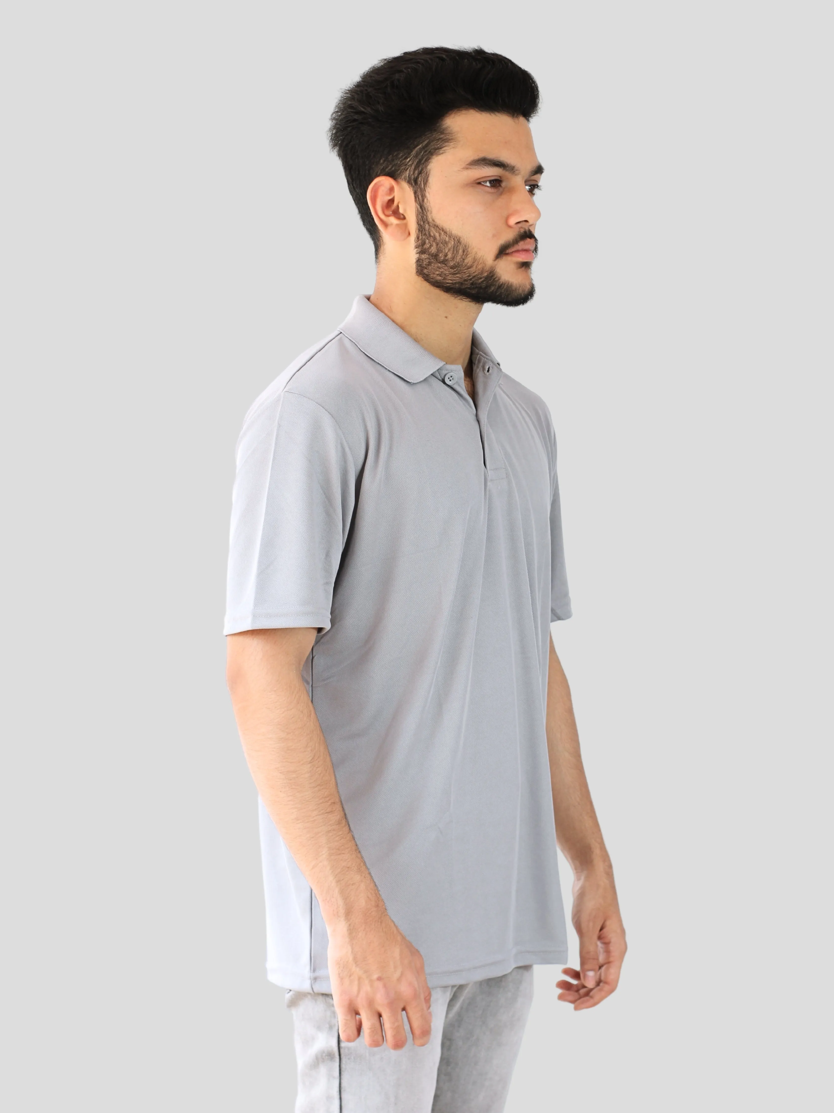 Youth Robe Men's Plain Collar T-Shirt (Grey)