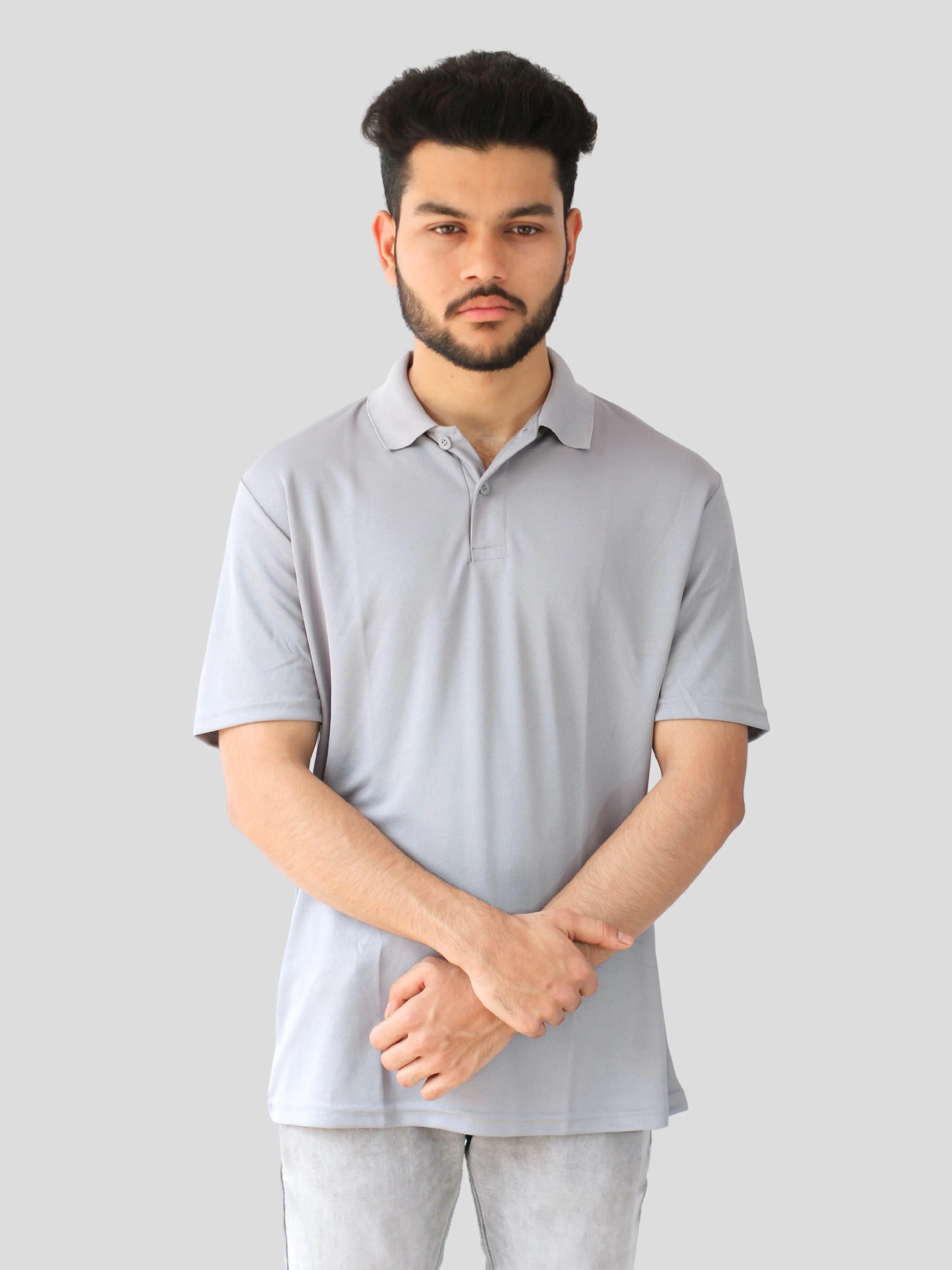 Youth Robe Men's Plain Collar T-Shirt (Grey)