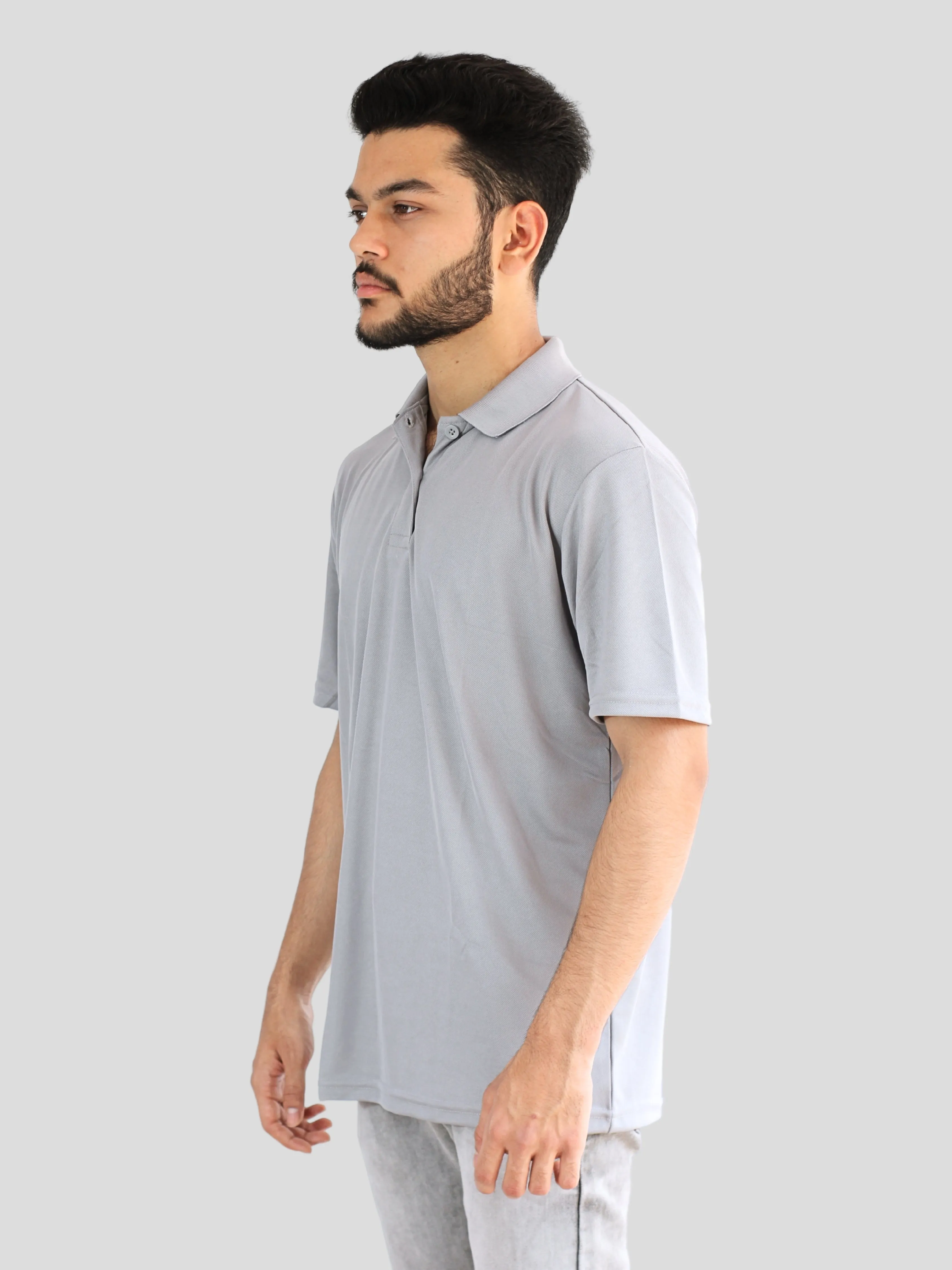 Youth Robe Men's Plain Collar T-Shirt (Grey)