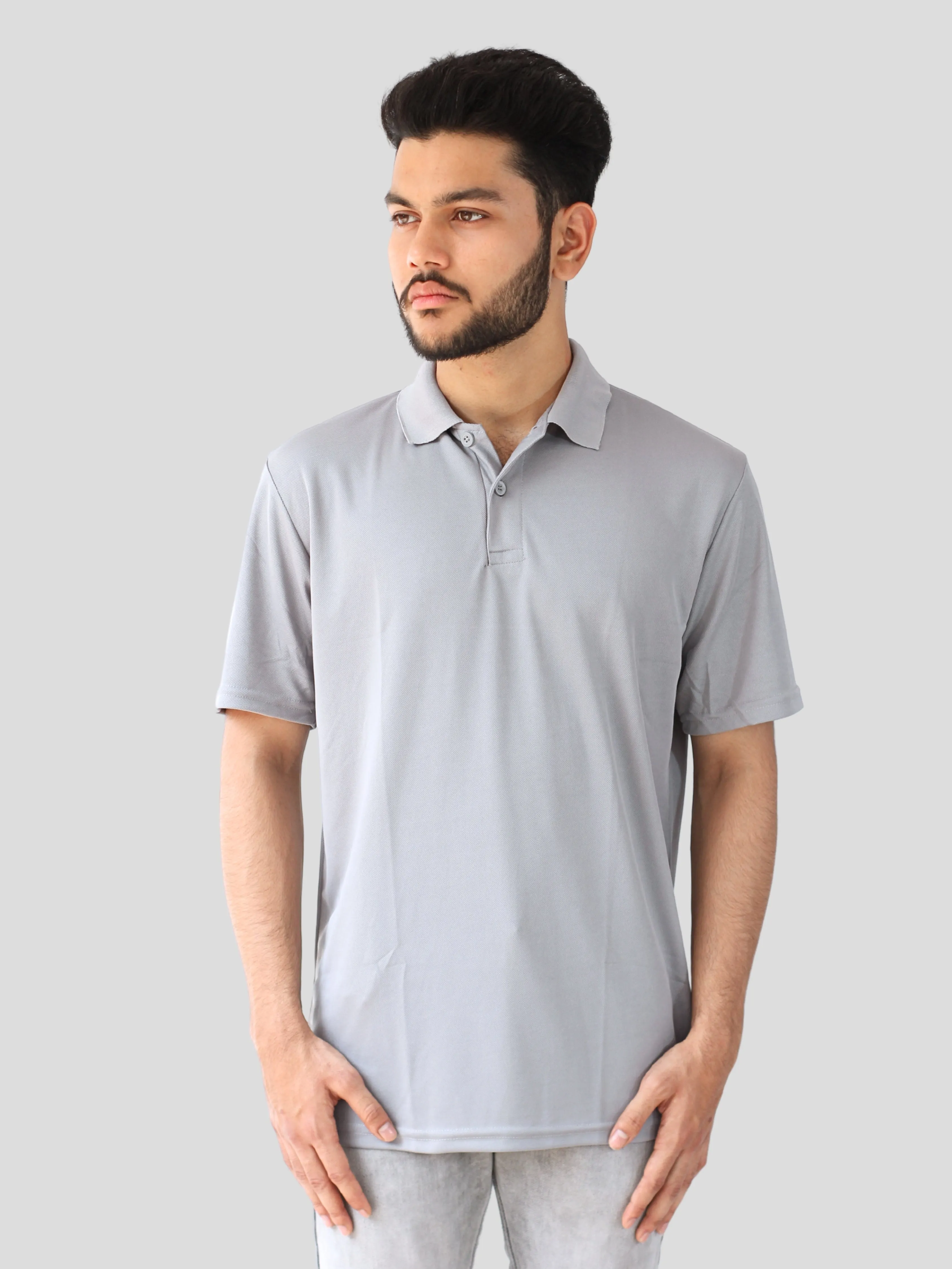 Youth Robe Men's Plain Collar T-Shirt (Grey)
