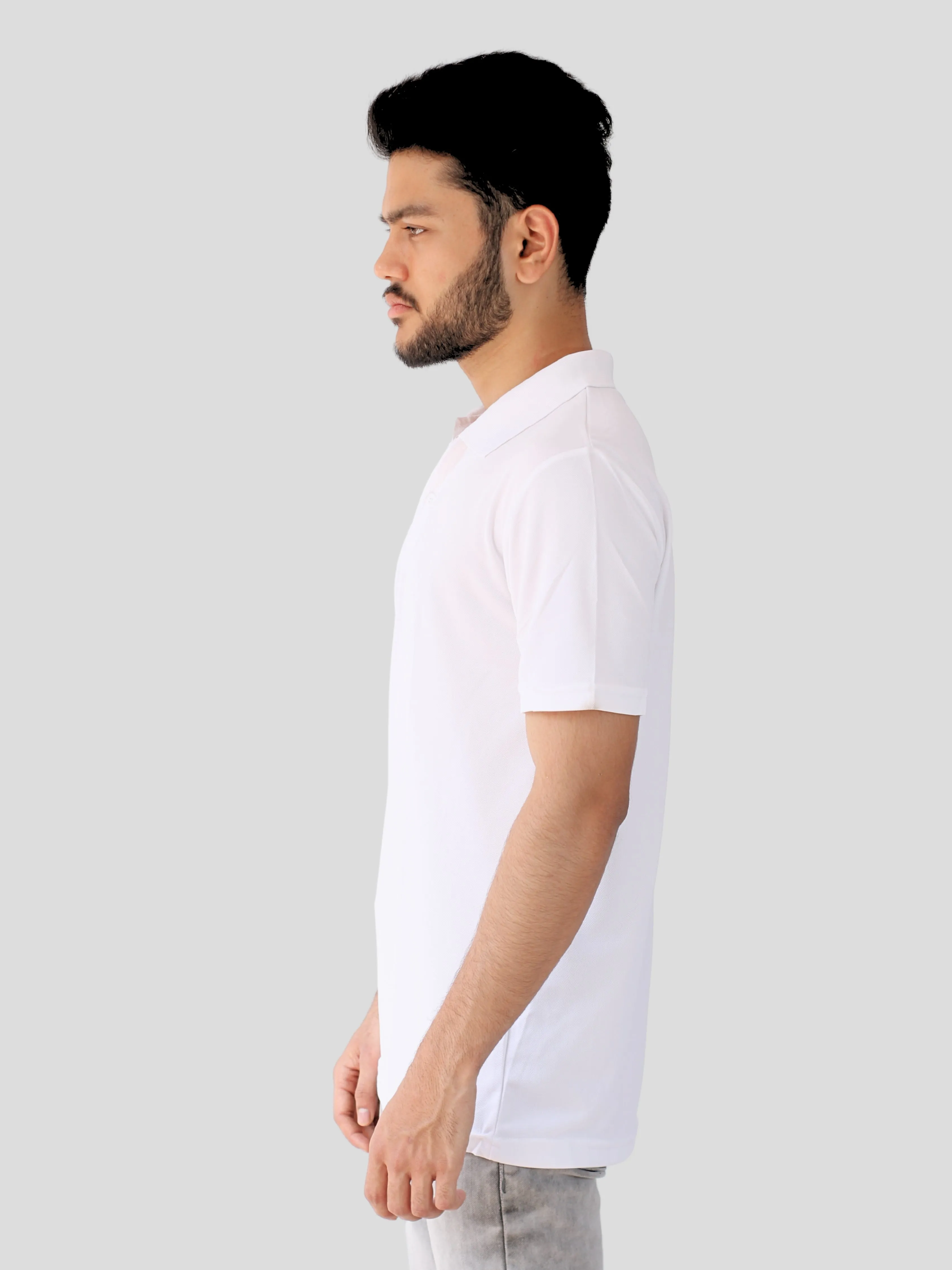 Youth Robe Men's Plain Collar T-Shirt (White)