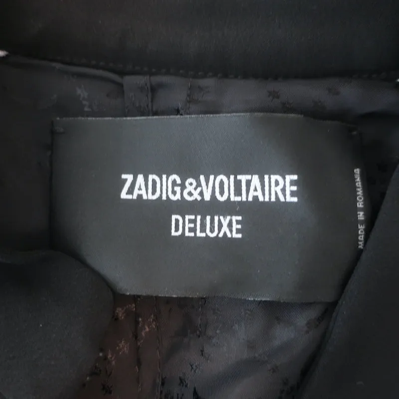 Zadig & Voltaire Deluxe Maiva Belted Jacket Black Stretch Crepe Size Medium